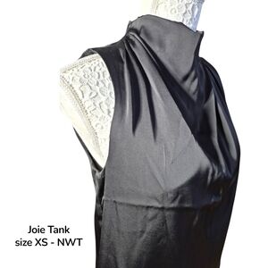 Joie Black Sleeveless Blouse, High Neck Draped Front Size XS - NWT